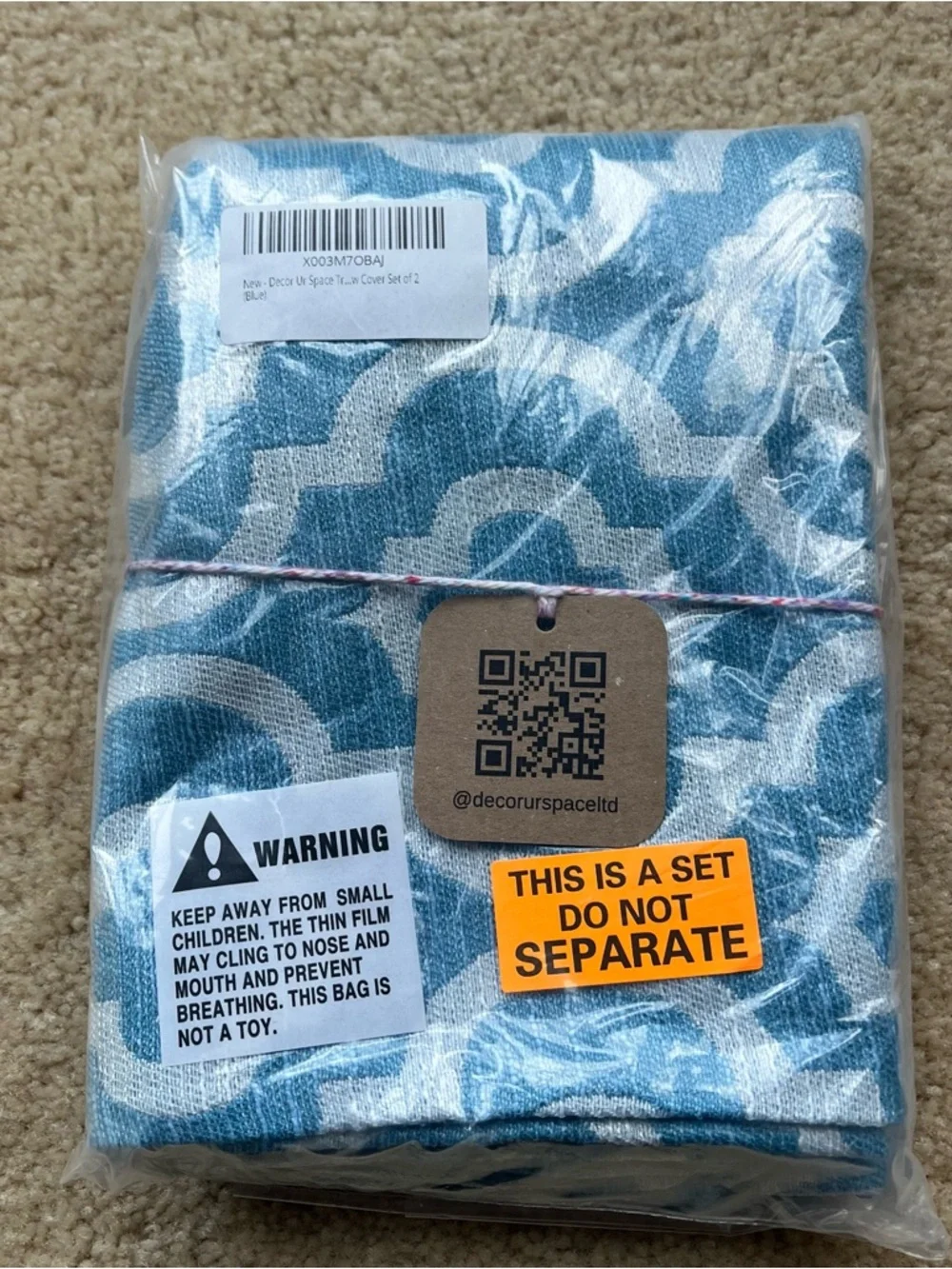 NEW Set of 2 Blue & White Trellis Tapestry Pillow Covers - 18”x18” - Covers Only